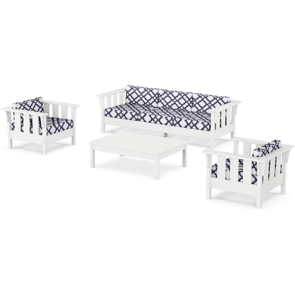 imageMartha Stewart by POLYWOOD Acadia 4Piece Deep Seating Set with Sofa in White Trellis Sky BlueTrellis Navy