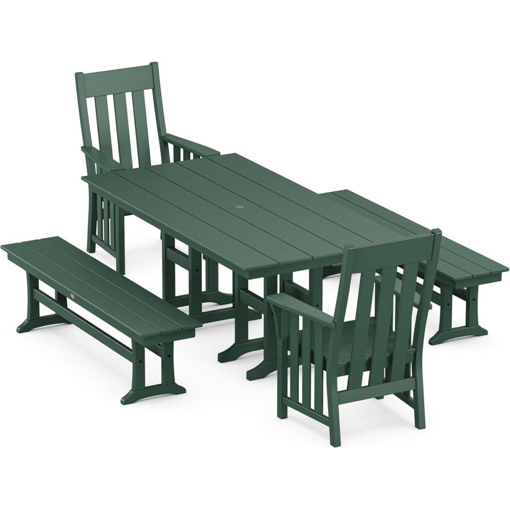 imageMartha Stewart by POLYWOOD Acadia 5Piece Farmhouse Dining Set with Benches in BlackGreen