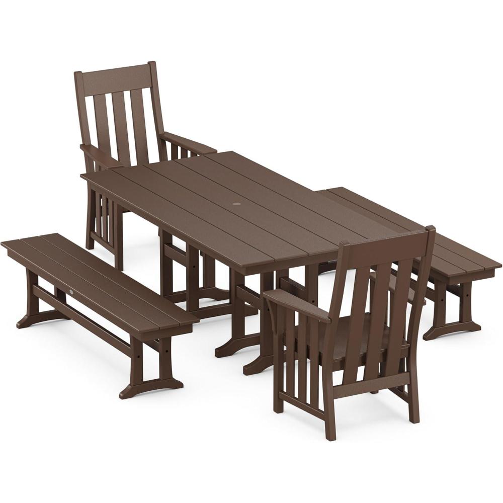 imageMartha Stewart by POLYWOOD Acadia 5Piece Farmhouse Dining Set with Benches in BlackMahogany