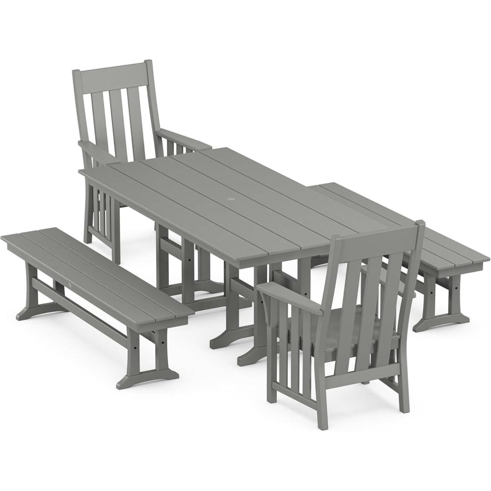 imageMartha Stewart by POLYWOOD Acadia 5Piece Farmhouse Dining Set with Benches in BlackSlate Grey