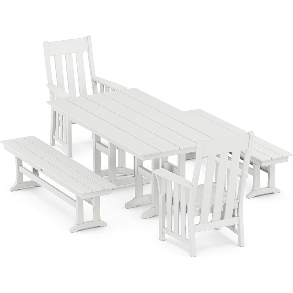 imageMartha Stewart by POLYWOOD Acadia 5Piece Farmhouse Dining Set with Benches in BlackWhite