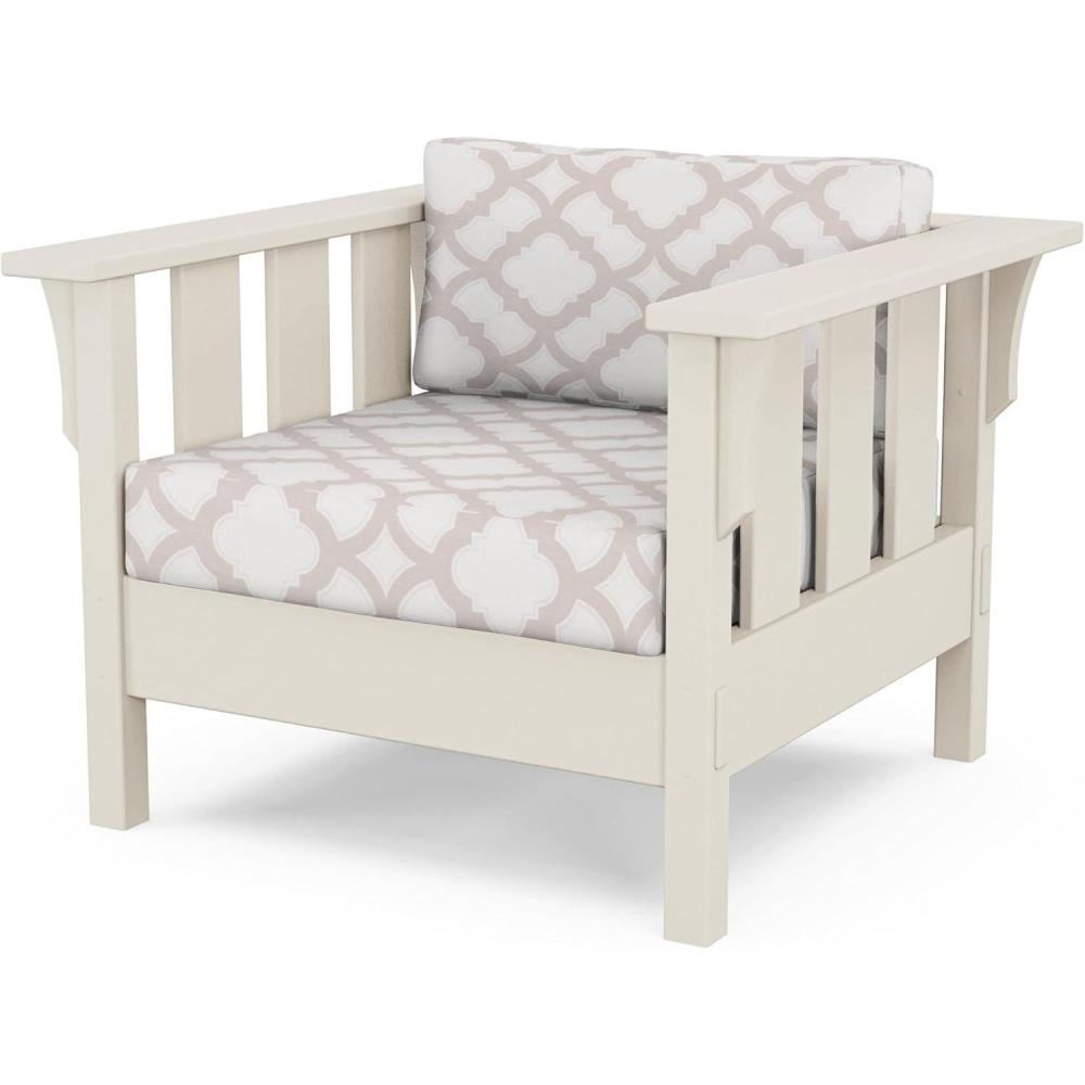 imageMartha Stewart by POLYWOOD Acadia Deep Seating Chair in Slate GreyNatural LinenSand  Trellis Dune Burlap