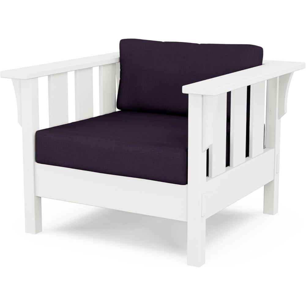 imageMartha Stewart by POLYWOOD Acadia Deep Seating Chair in Slate GreyNatural LinenWhite  Navy Linen