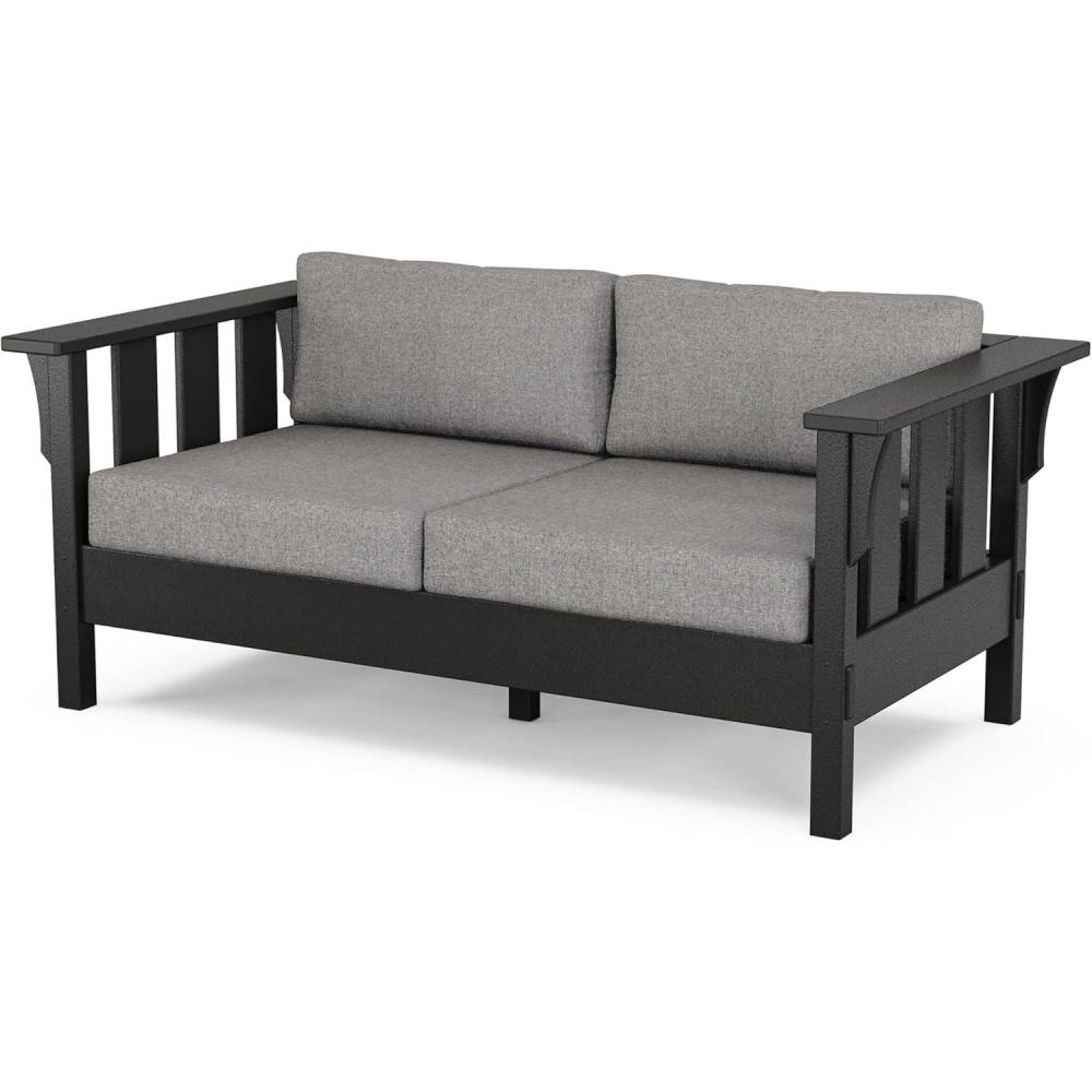 imageMartha Stewart by POLYWOOD Acadia Deep Seating Loveseat in BlackDune BurlapBlack  Grey Mist