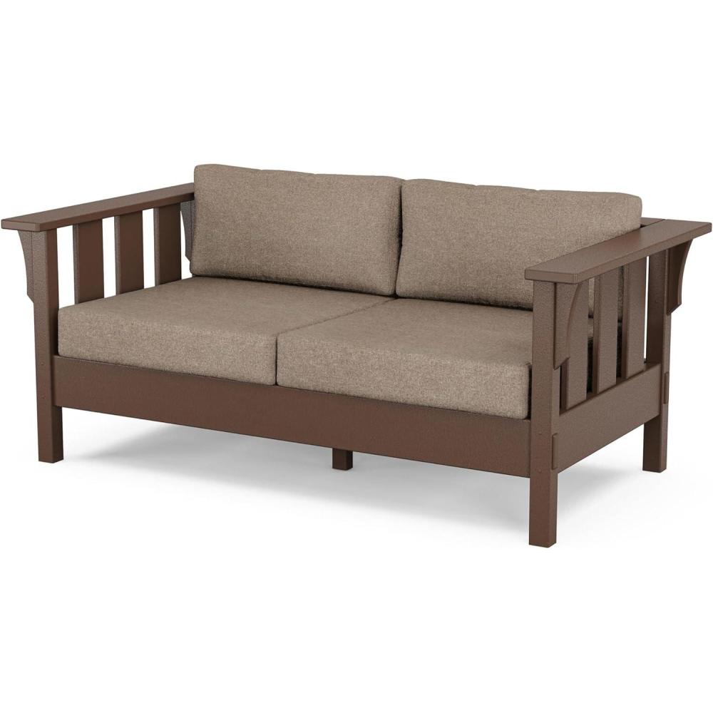imageMartha Stewart by POLYWOOD Acadia Deep Seating Loveseat in BlackDune BurlapMahogany  Spiced Burlap