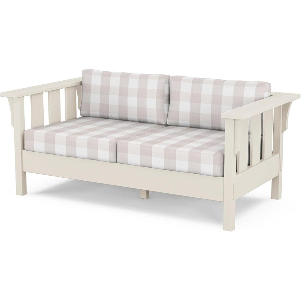 imageMartha Stewart by POLYWOOD Acadia Deep Seating Loveseat in BlackDune BurlapSand  Buffalo Plaid Dune Burlap