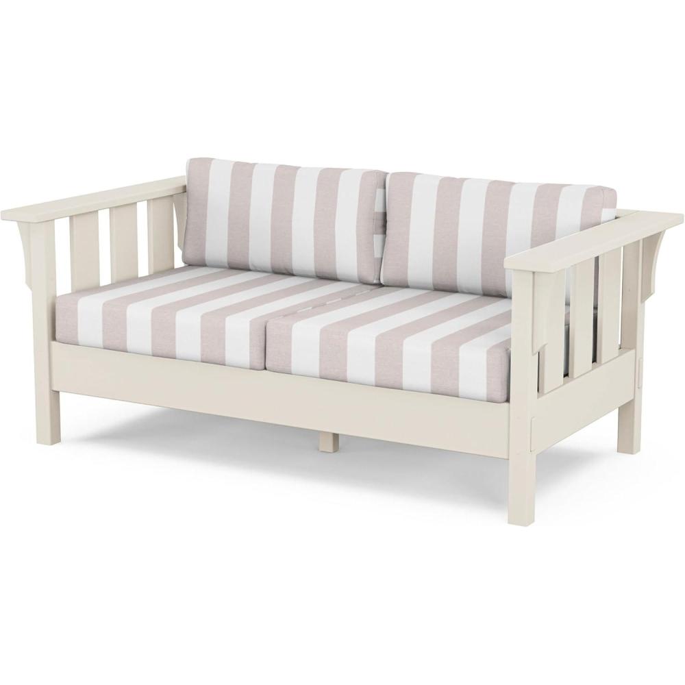 imageMartha Stewart by POLYWOOD Acadia Deep Seating Loveseat in BlackDune BurlapSand  Cabana Stripe Dune Burlap