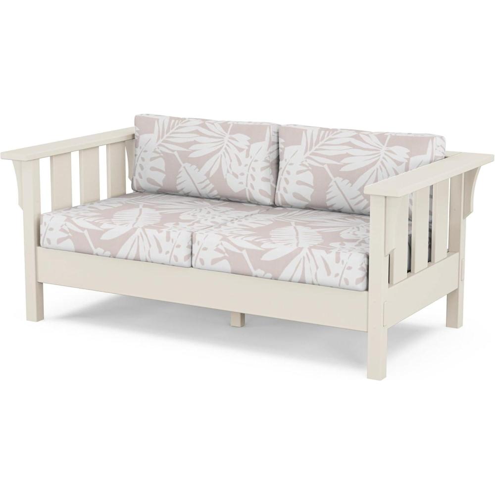 imageMartha Stewart by POLYWOOD Acadia Deep Seating Loveseat in BlackDune BurlapSand  Leaf Dune Burlap
