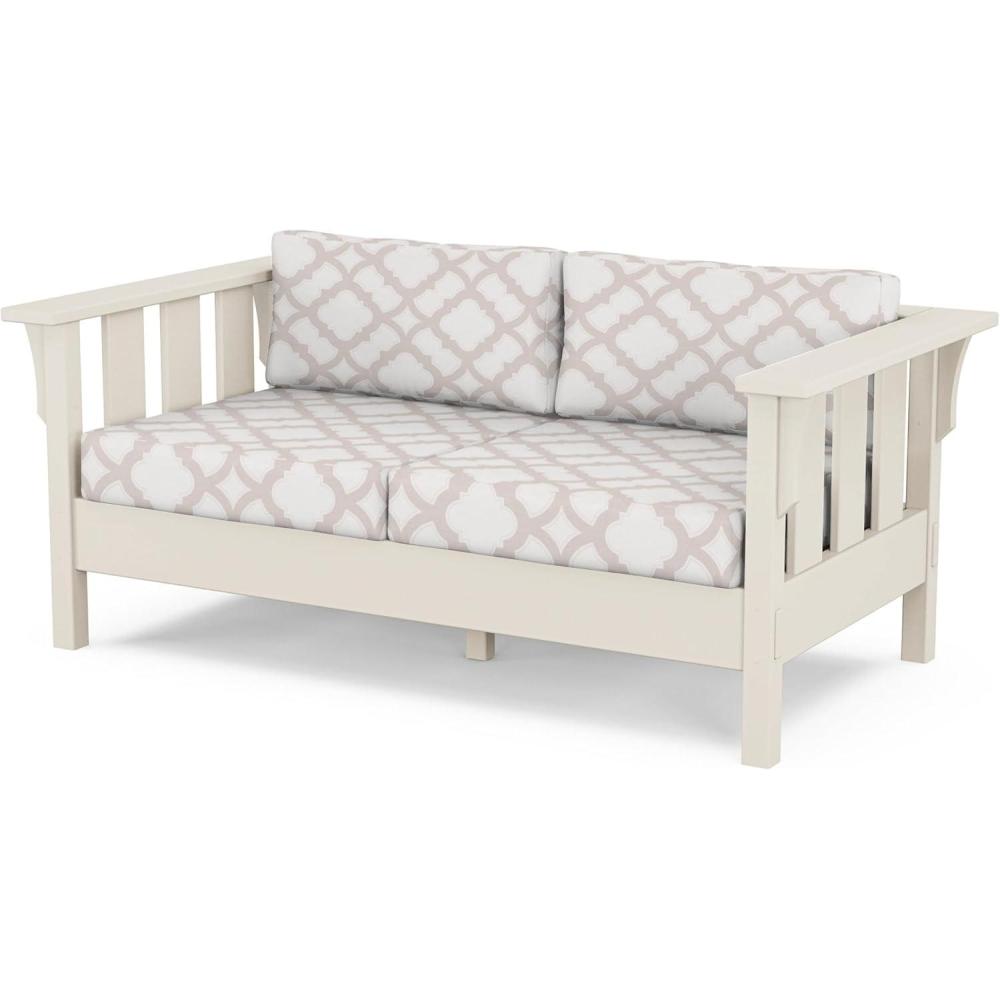 imageMartha Stewart by POLYWOOD Acadia Deep Seating Loveseat in BlackDune BurlapSand  Trellis Dune Burlap