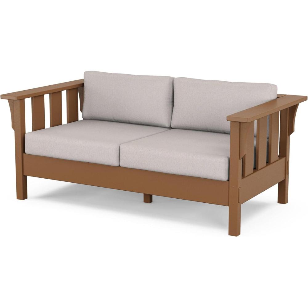 imageMartha Stewart by POLYWOOD Acadia Deep Seating Loveseat in BlackDune BurlapTeak  Dune Burlap