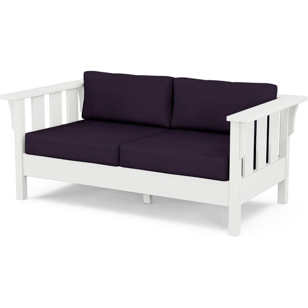 imageMartha Stewart by POLYWOOD Acadia Deep Seating Loveseat in BlackDune BurlapWhite  Navy Linen