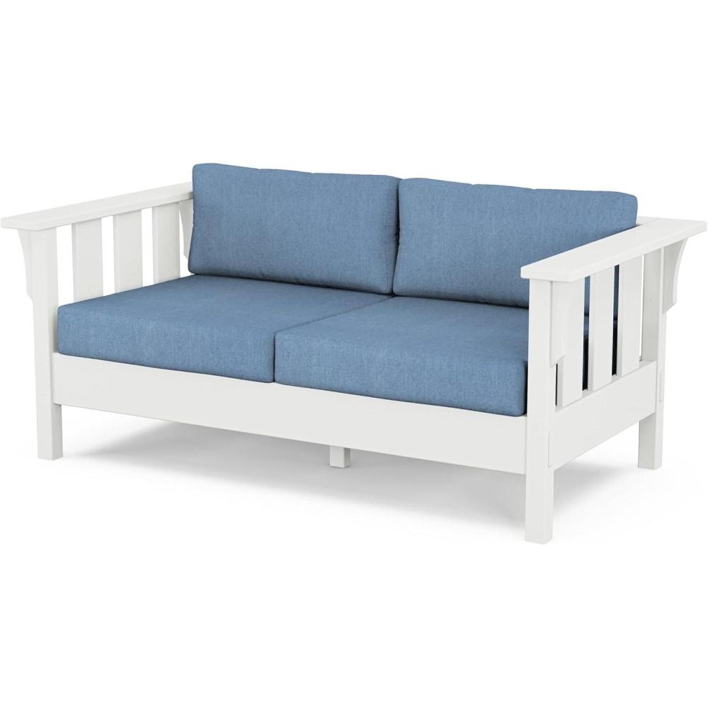 imageMartha Stewart by POLYWOOD Acadia Deep Seating Loveseat in BlackDune BurlapWhite  Sky Blue