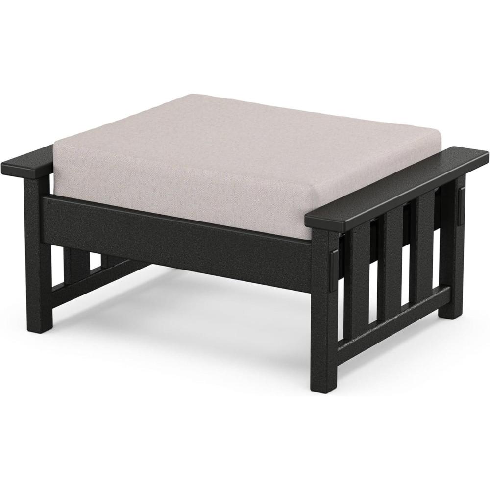 imageMartha Stewart by POLYWOOD Acadia Deep Seating Ottoman in Slate GreyMidnight LinenBlack  Dune Burlap
