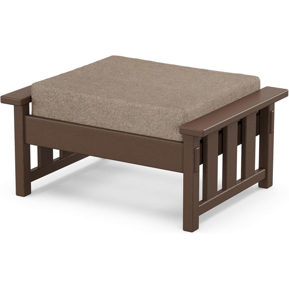 imageMartha Stewart by POLYWOOD Acadia Deep Seating Ottoman in Slate GreyMidnight LinenMahogany  Spiced Burlap