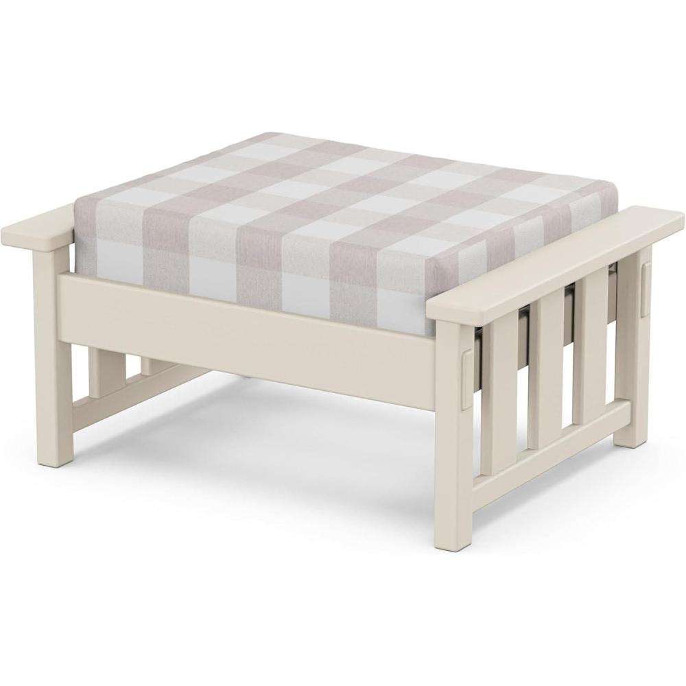 imageMartha Stewart by POLYWOOD Acadia Deep Seating Ottoman in Slate GreyMidnight LinenSand  Buffalo Plaid Dune Burlap