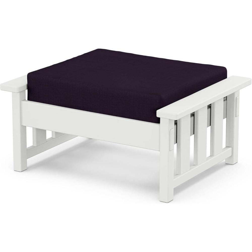 imageMartha Stewart by POLYWOOD Acadia Deep Seating Ottoman in Slate GreyMidnight LinenWhite  Navy Linen