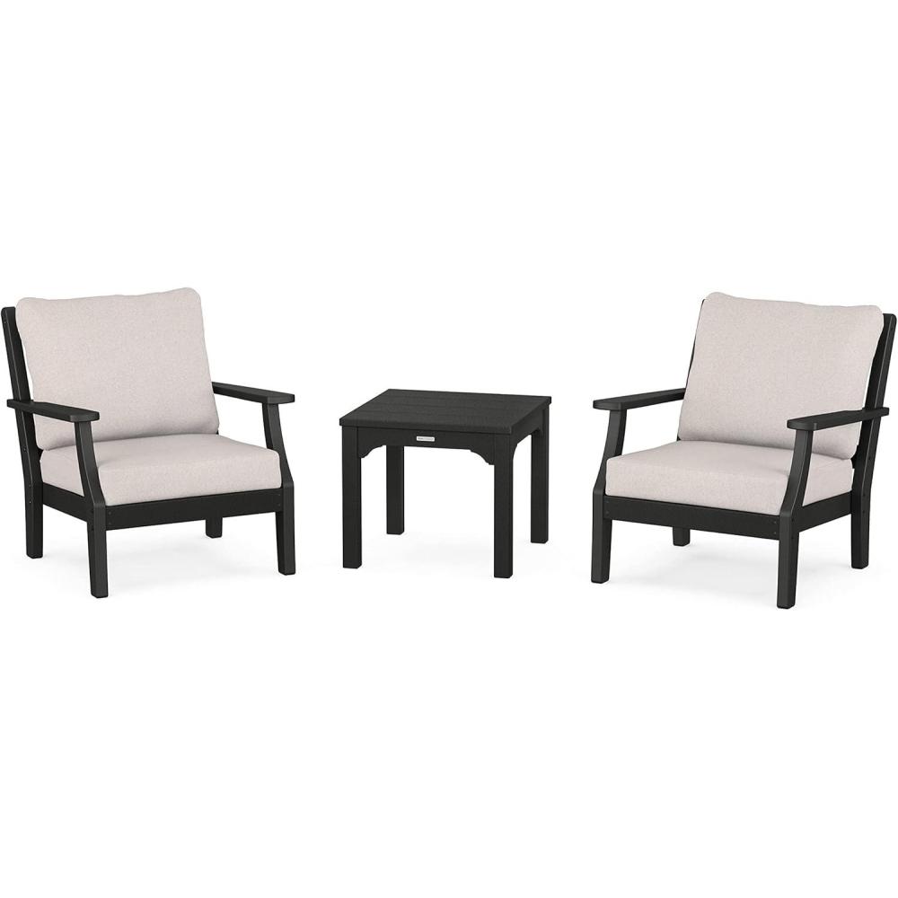 imageMartha Stewart by POLYWOOD Chinoiserie 3Piece Deep Seating Set in MahoganySpiced BurlapBlack  Dune Burlap