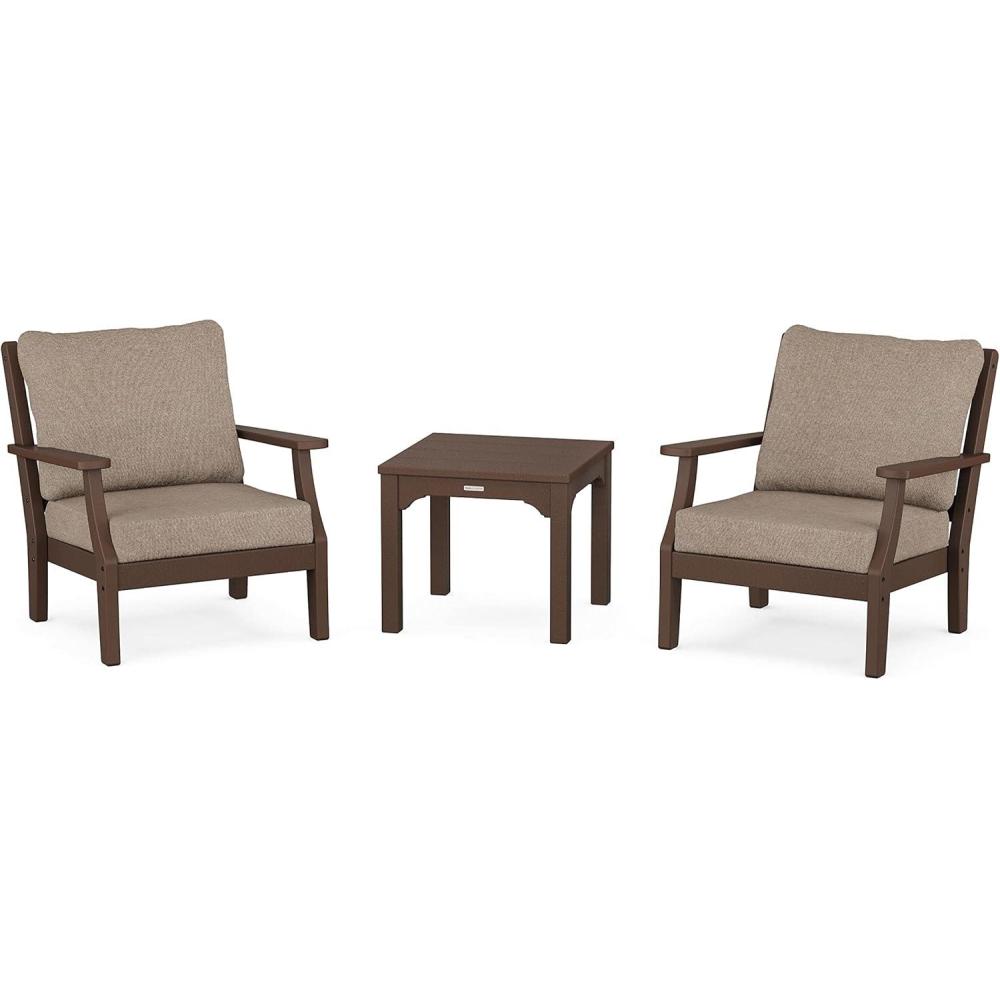 imageMartha Stewart by POLYWOOD Chinoiserie 3Piece Deep Seating Set in MahoganySpiced BurlapMahogany  Spiced Burlap