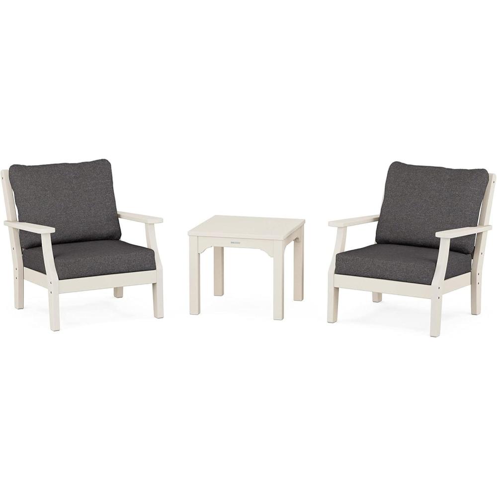 imageMartha Stewart by POLYWOOD Chinoiserie 3Piece Deep Seating Set in MahoganySpiced BurlapSand  Ash Charcoal