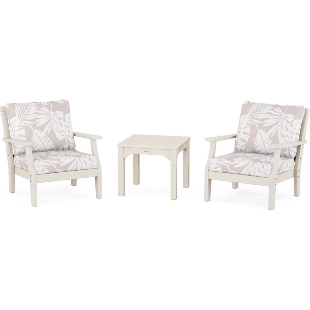 imageMartha Stewart by POLYWOOD Chinoiserie 3Piece Deep Seating Set in MahoganySpiced BurlapSand  Leaf Dune Burlap