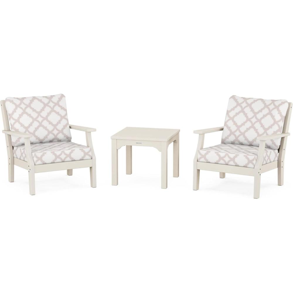 imageMartha Stewart by POLYWOOD Chinoiserie 3Piece Deep Seating Set in MahoganySpiced BurlapSand Trellis Dune Burlap