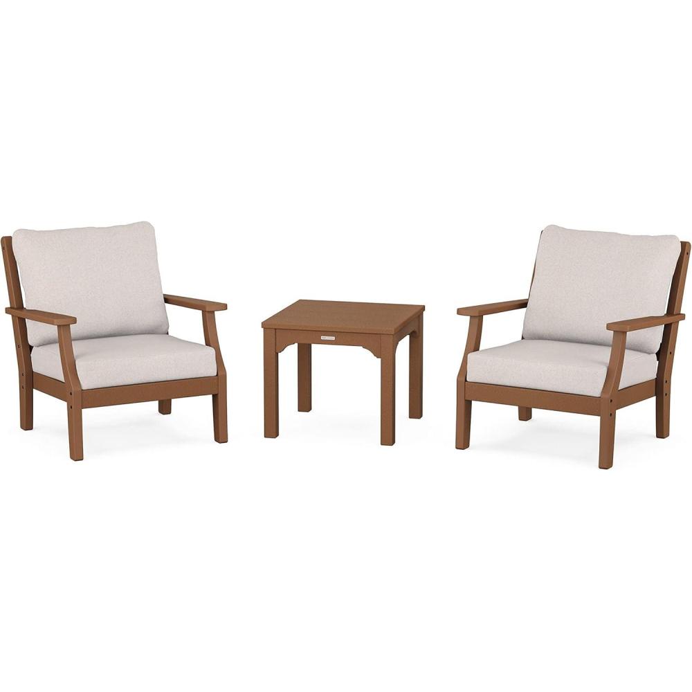 imageMartha Stewart by POLYWOOD Chinoiserie 3Piece Deep Seating Set in MahoganySpiced BurlapTeak  Dune Burlap
