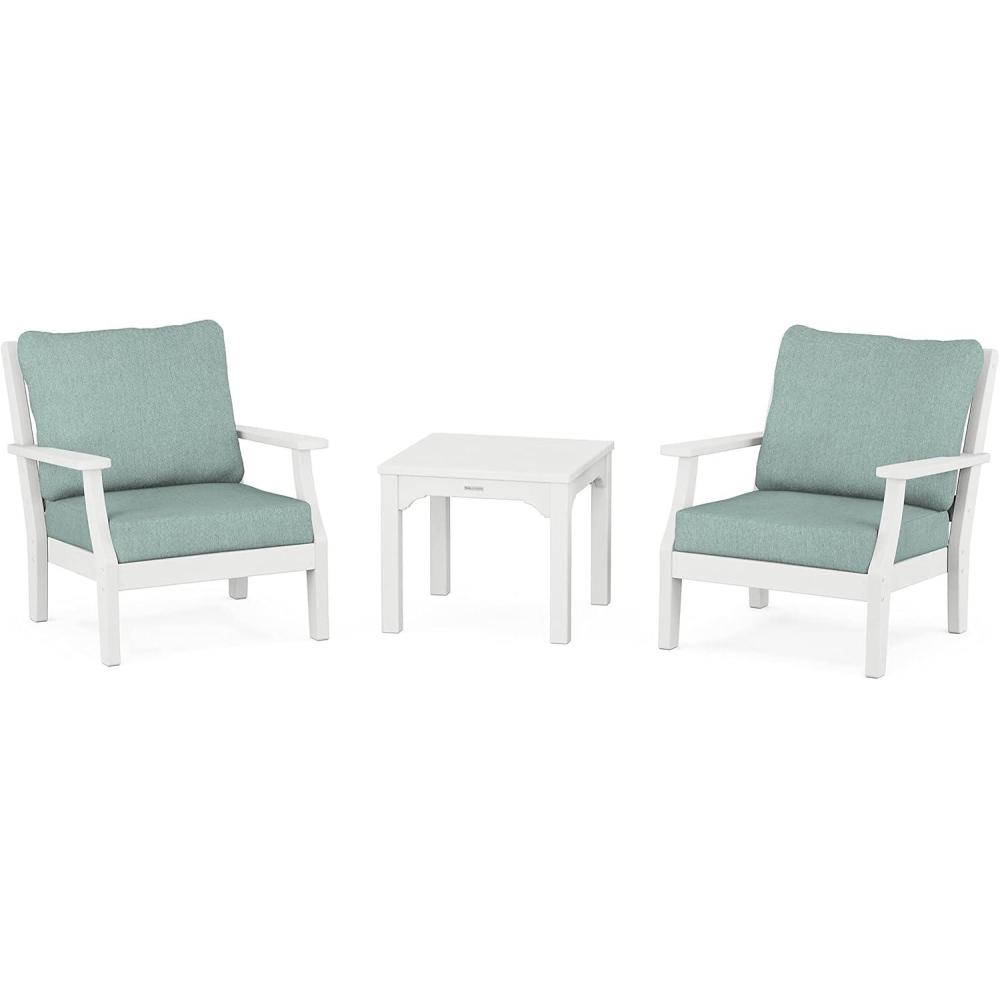 imageMartha Stewart by POLYWOOD Chinoiserie 3Piece Deep Seating Set in MahoganySpiced BurlapWhite  Glacier Spa