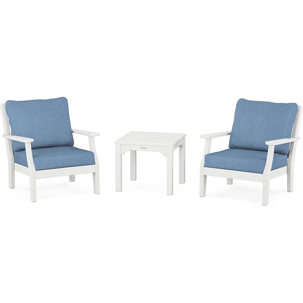 imageMartha Stewart by POLYWOOD Chinoiserie 3Piece Deep Seating Set in MahoganySpiced BurlapWhite  Sky Blue