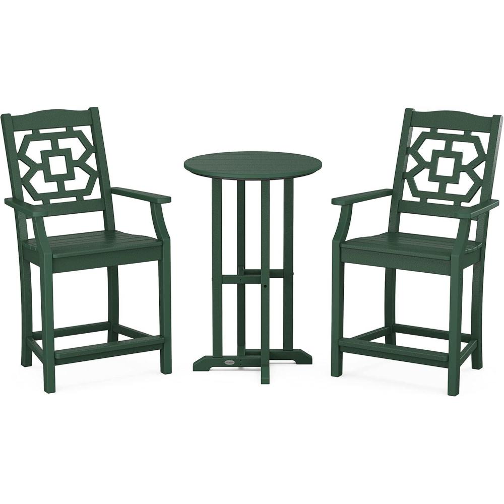 imageMartha Stewart by POLYWOOD Chinoiserie 3Piece Farmhouse Bistro Counter Set in MahoganyGreen
