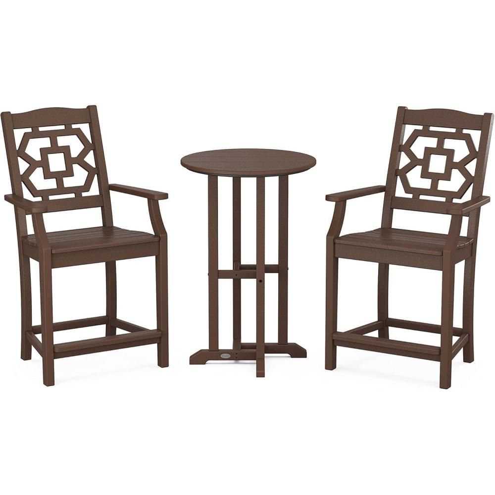 imageMartha Stewart by POLYWOOD Chinoiserie 3Piece Farmhouse Bistro Counter Set in MahoganyMahogany