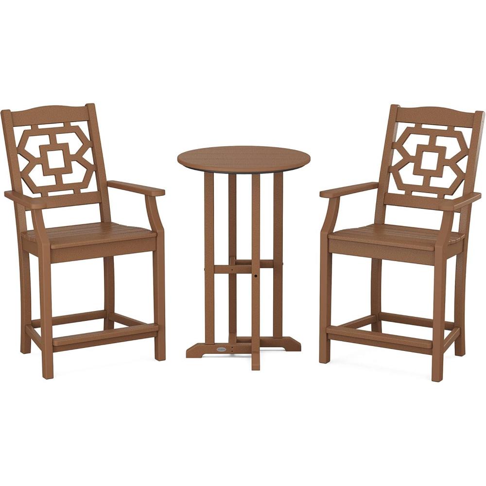 imageMartha Stewart by POLYWOOD Chinoiserie 3Piece Farmhouse Bistro Counter Set in MahoganyTeak