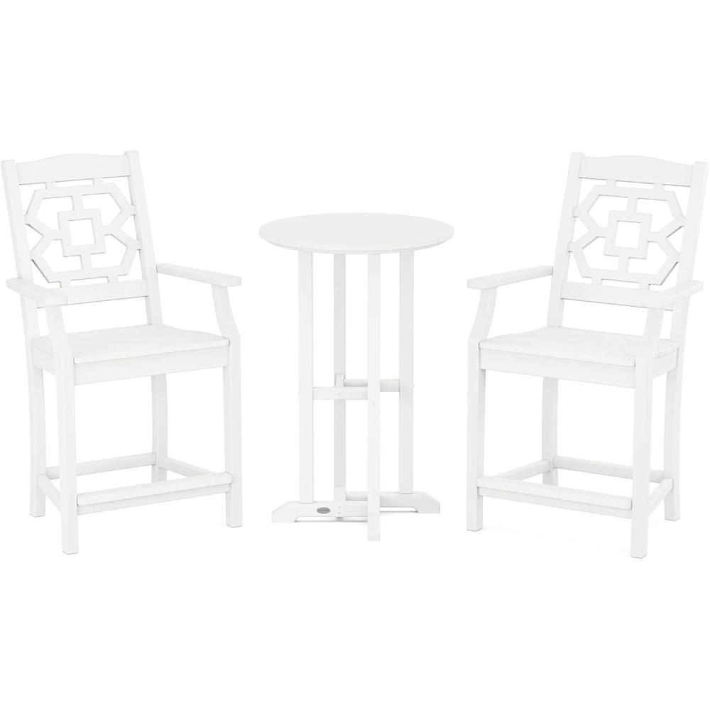 imageMartha Stewart by POLYWOOD Chinoiserie 3Piece Farmhouse Bistro Counter Set in MahoganyWhite