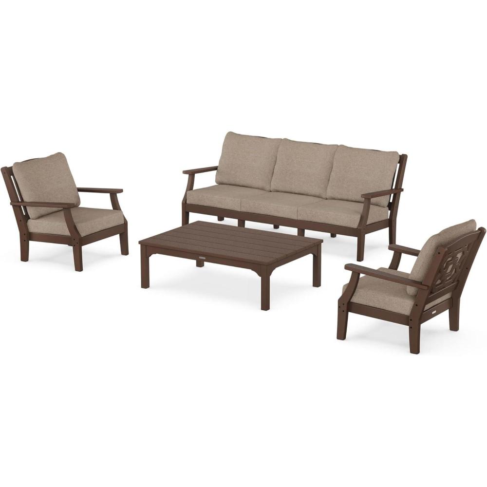 imageMartha Stewart by POLYWOOD Chinoiserie 4Piece Deep Seating Set with Sofa in BlackDune BurlapMahogany  Spiced Burlap