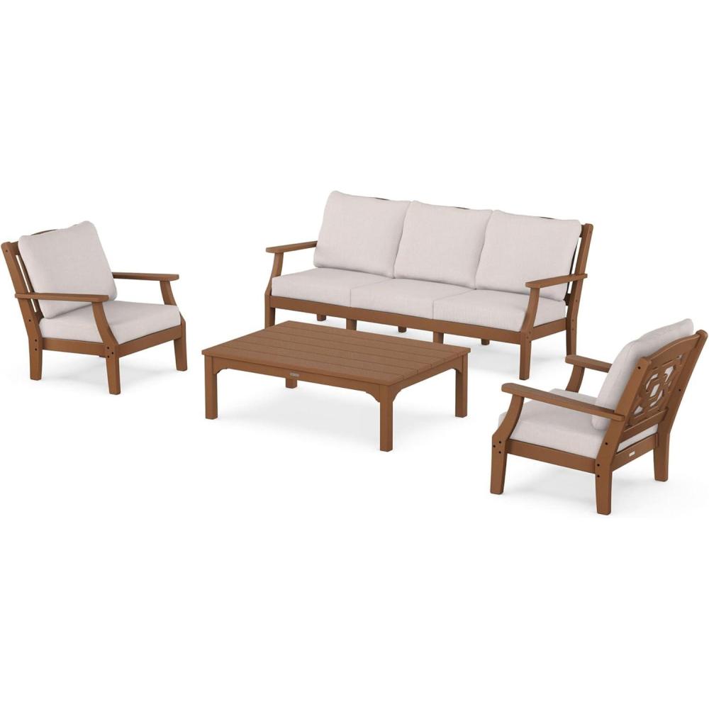 imageMartha Stewart by POLYWOOD Chinoiserie 4Piece Deep Seating Set with Sofa in BlackDune BurlapTeak  Dune Burlap