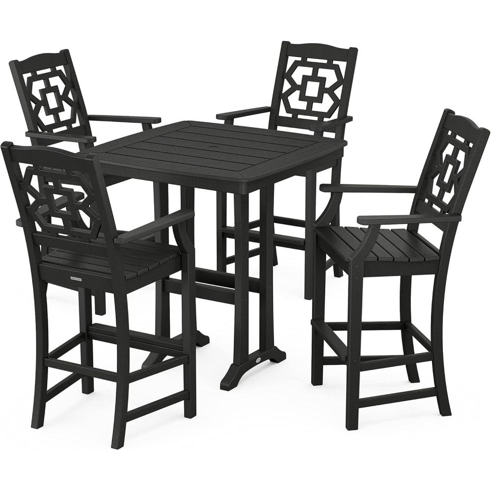 imageMartha Stewart by POLYWOOD Chinoiserie 5Piece Bar Set with Trestle Legs in WhiteBlack