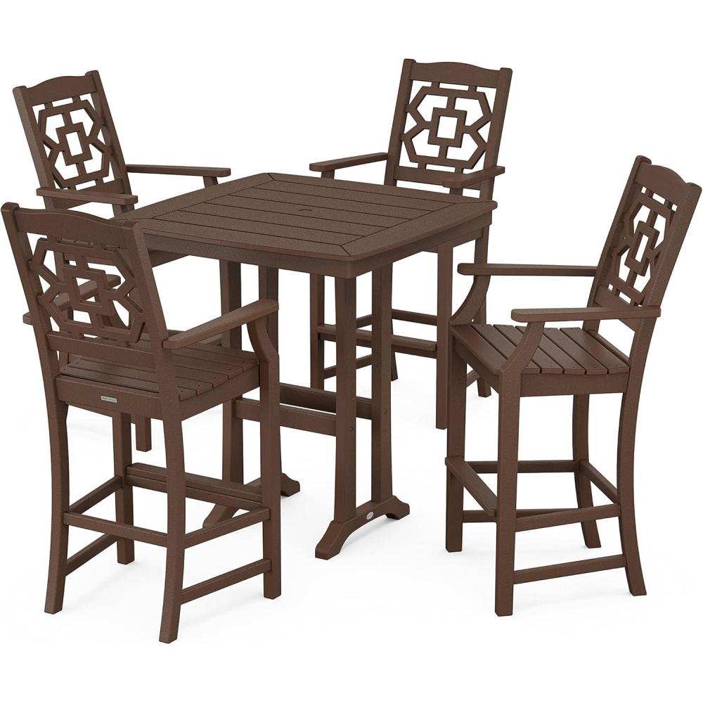 imageMartha Stewart by POLYWOOD Chinoiserie 5Piece Bar Set with Trestle Legs in WhiteMahogany
