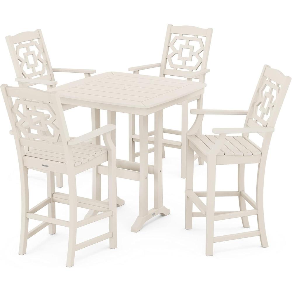 imageMartha Stewart by POLYWOOD Chinoiserie 5Piece Bar Set with Trestle Legs in WhiteSand