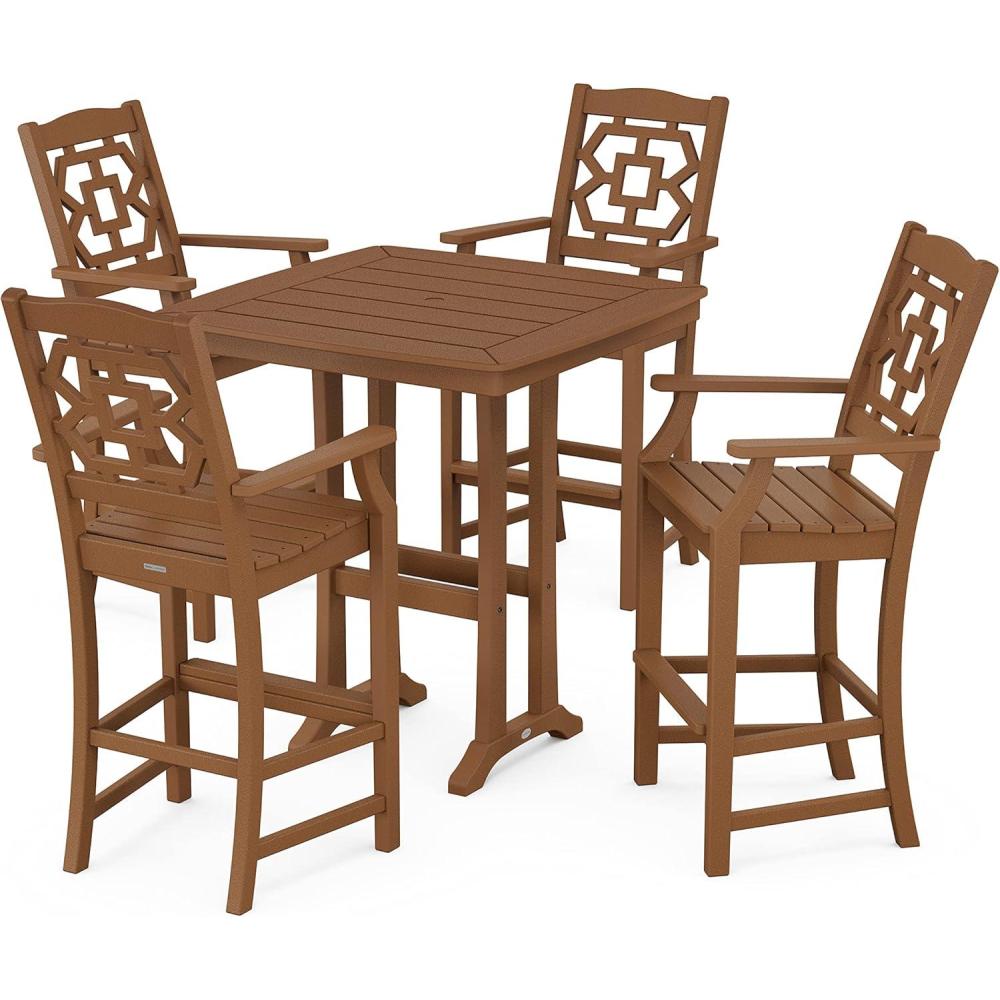 imageMartha Stewart by POLYWOOD Chinoiserie 5Piece Bar Set with Trestle Legs in WhiteTeak