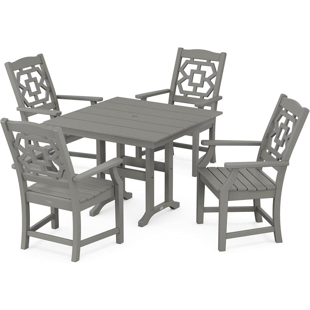 imageMartha Stewart by POLYWOOD Chinoiserie 5Piece Farmhouse Dining Set in WhiteSlate Grey