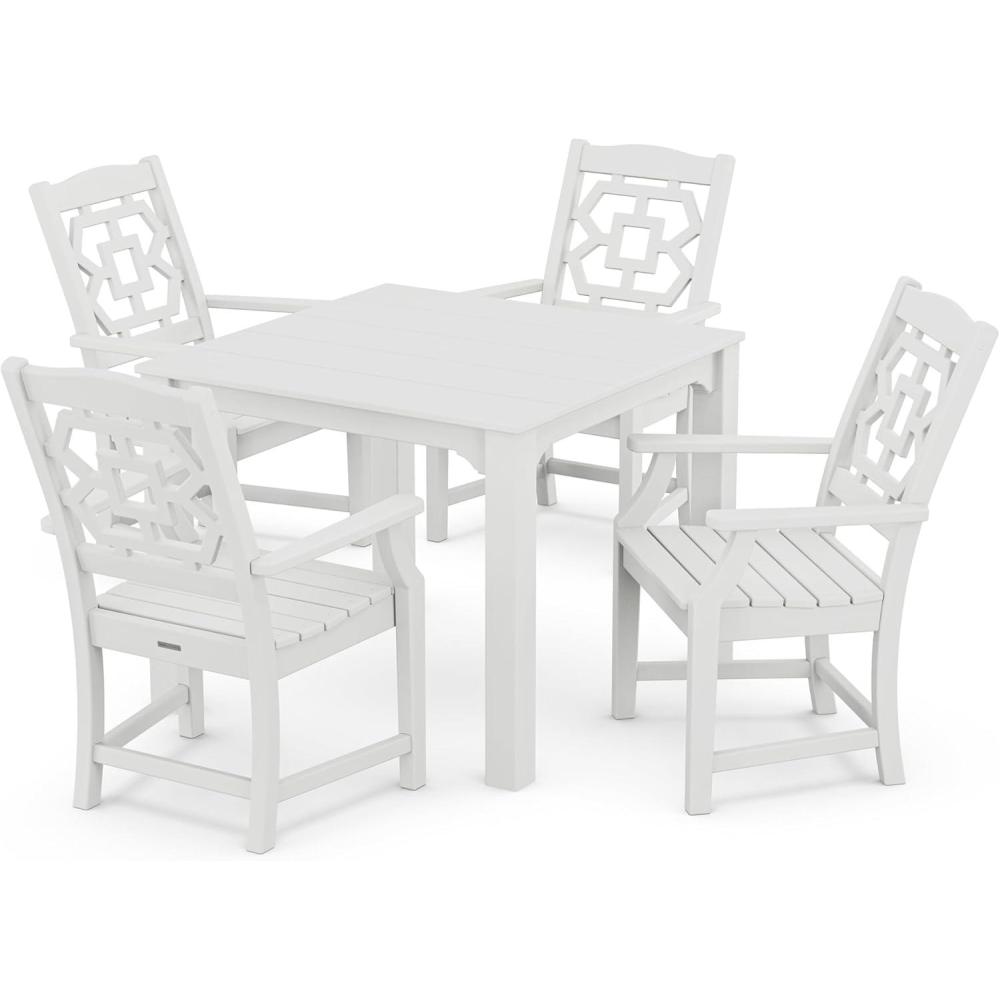 imageMartha Stewart by POLYWOOD Chinoiserie 5Piece Parsons Dining Set Exclusive in GreenWhite