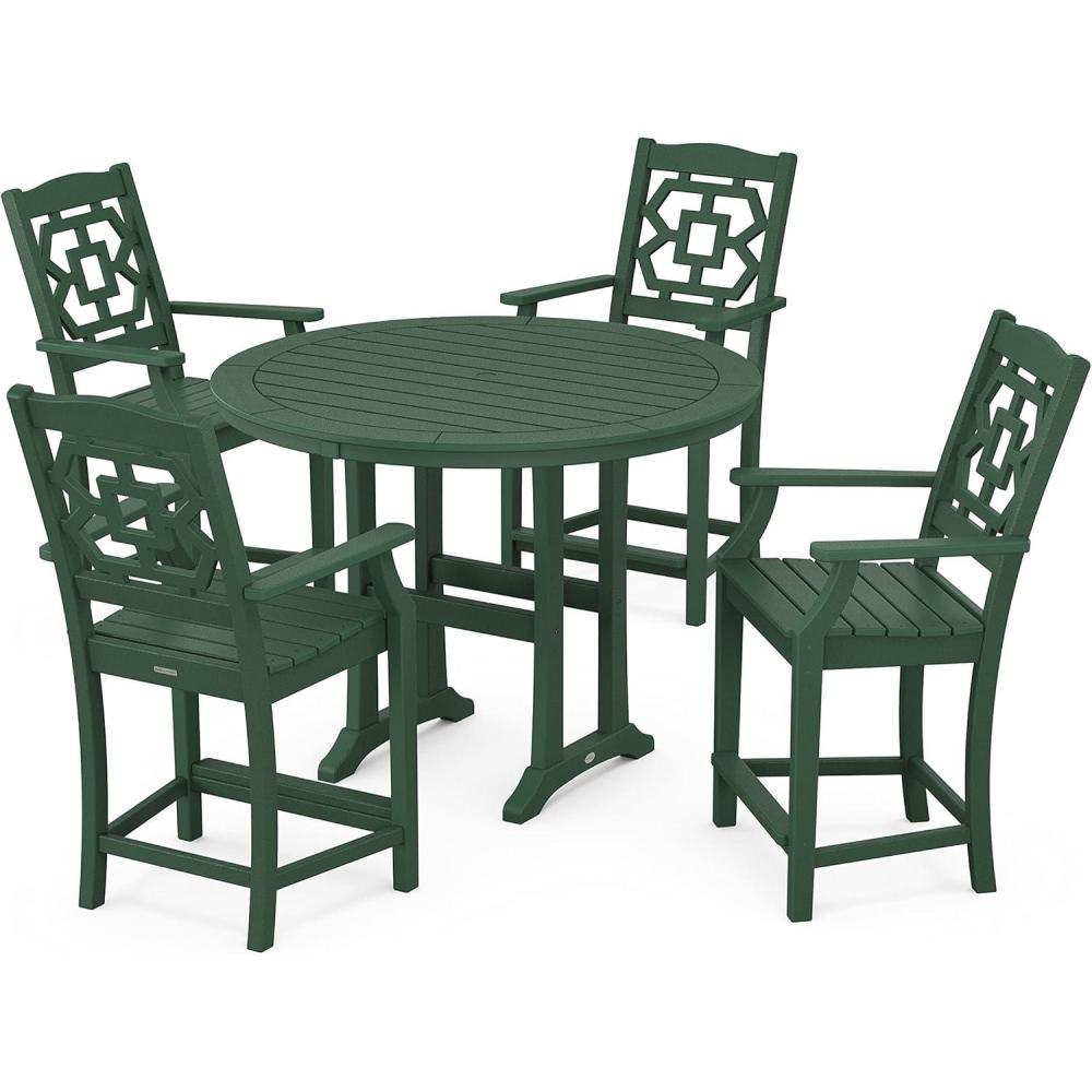 imageMartha Stewart by POLYWOOD Chinoiserie 5Piece Round Counter Set in GreenGreen
