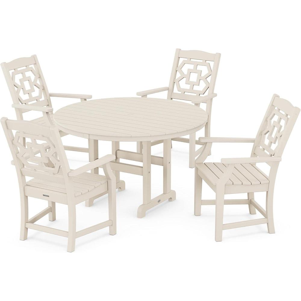 imageMartha Stewart by POLYWOOD Chinoiserie 5Piece Round Farmhouse Dining Set in Slate GreySand