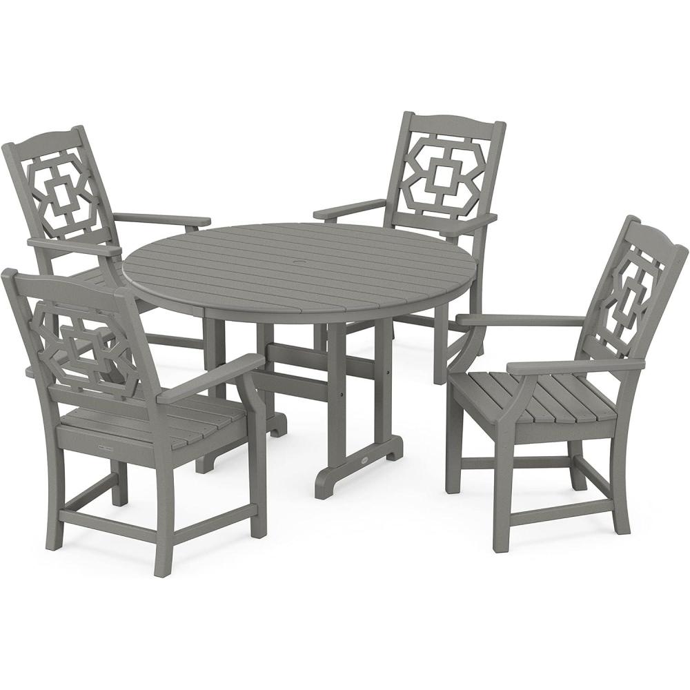imageMartha Stewart by POLYWOOD Chinoiserie 5Piece Round Farmhouse Dining Set in Slate GreySlate Grey