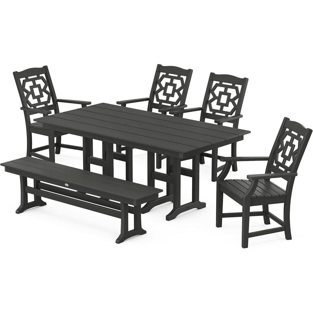 imageMartha Stewart by POLYWOOD Chinoiserie 6Piece Farmhouse Dining Set with Bench in BlackBlack