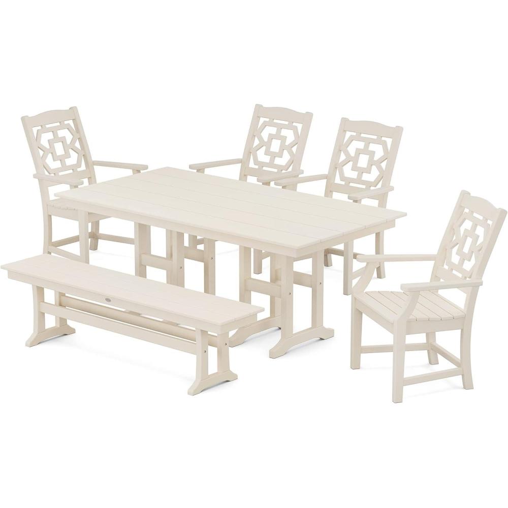 imageMartha Stewart by POLYWOOD Chinoiserie 6Piece Farmhouse Dining Set with Bench in BlackSand