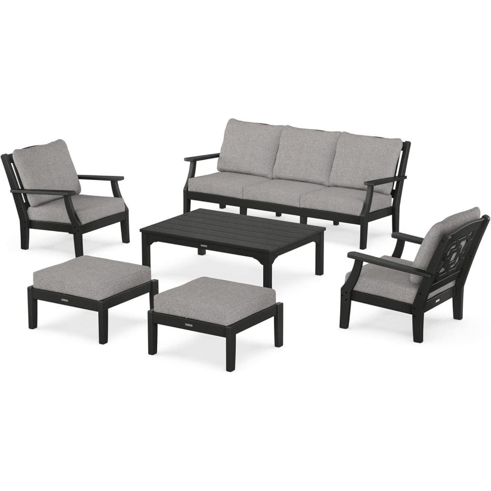 imageMartha Stewart by POLYWOOD Chinoiserie 6Piece Lounge Sofa Set in MahoganySpiced BurlapBlack  Grey Mist