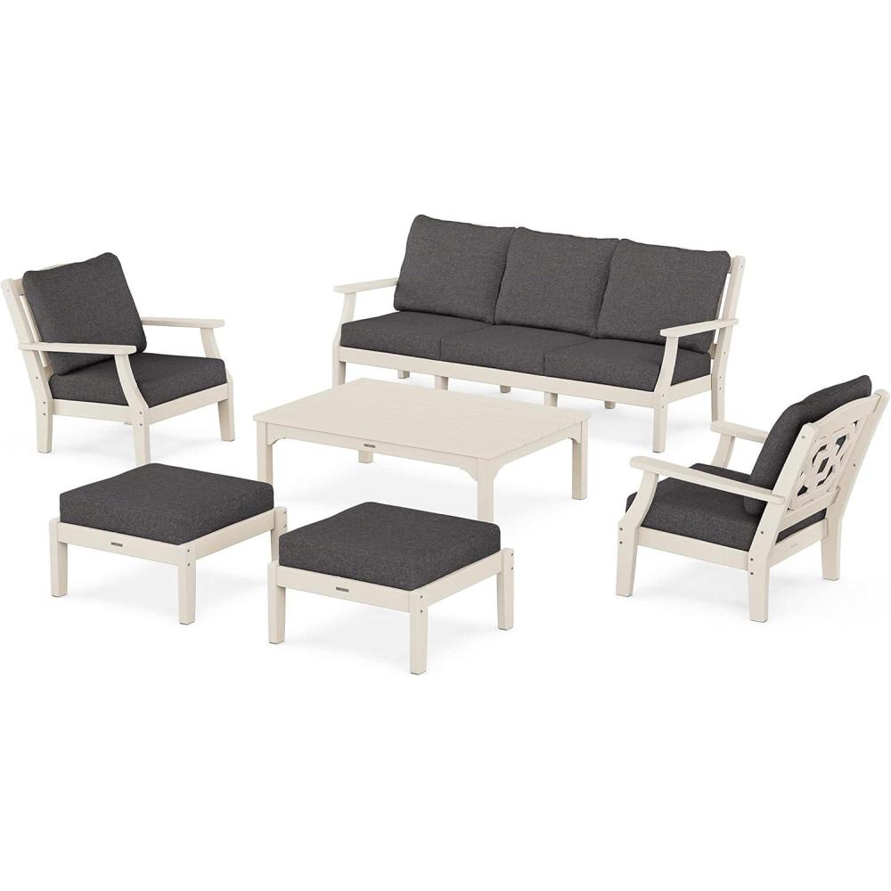 imageMartha Stewart by POLYWOOD Chinoiserie 6Piece Lounge Sofa Set in MahoganySpiced BurlapSand  Ash Charcoal