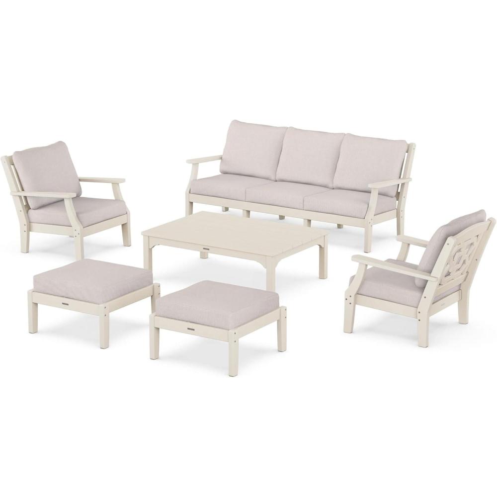 imageMartha Stewart by POLYWOOD Chinoiserie 6Piece Lounge Sofa Set in MahoganySpiced BurlapSand Dune Burlap