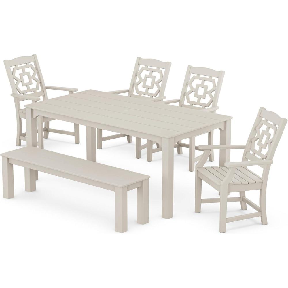 imageMartha Stewart by POLYWOOD Chinoiserie 6Piece Parsons Dining Set with Bench Exclusive in MahoganySand