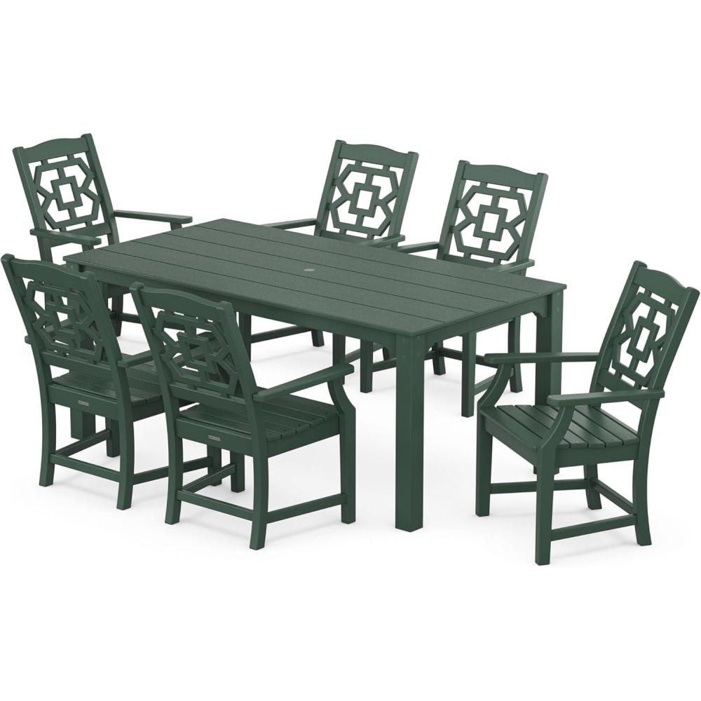 imageMartha Stewart by POLYWOOD Chinoiserie Arm Chair 7Piece Parsons Dining Set Exclusive in TeakGreen